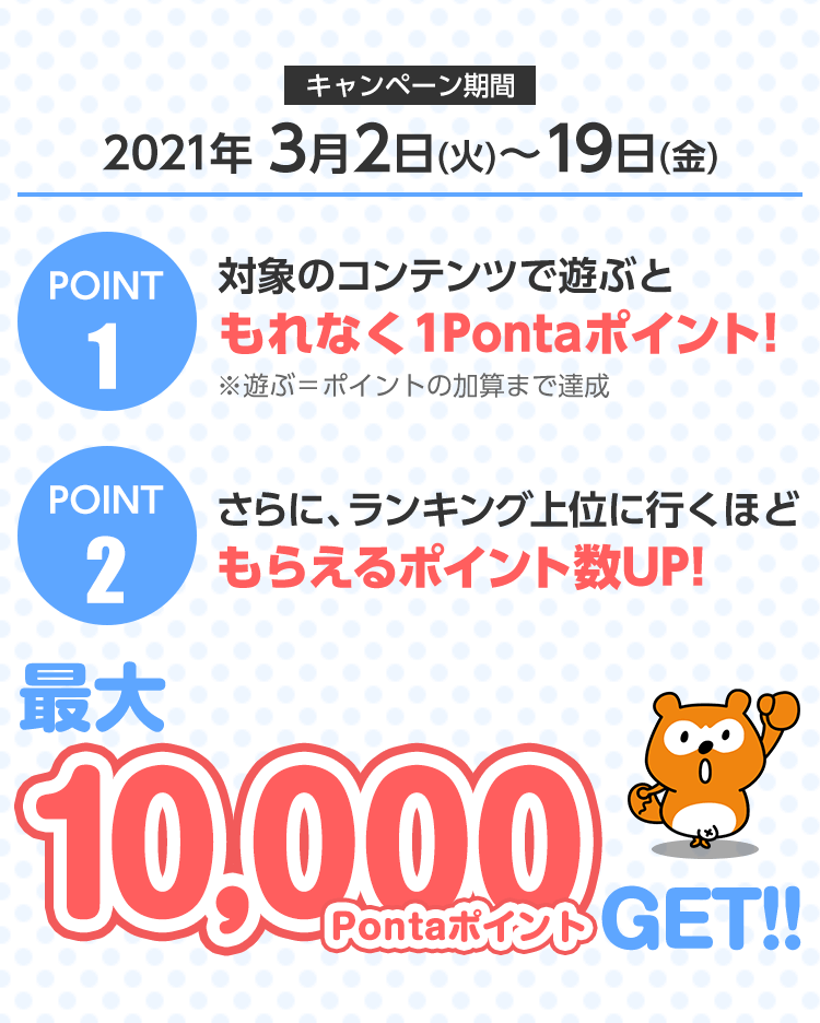 ランキング上位目指して10,000PontaポイントGETしよう！ランキング